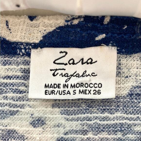 ZARA | Mixed Print Boho Top Blue White Mandala Pattern Short Sleeve | Small - Picture 6 of 6